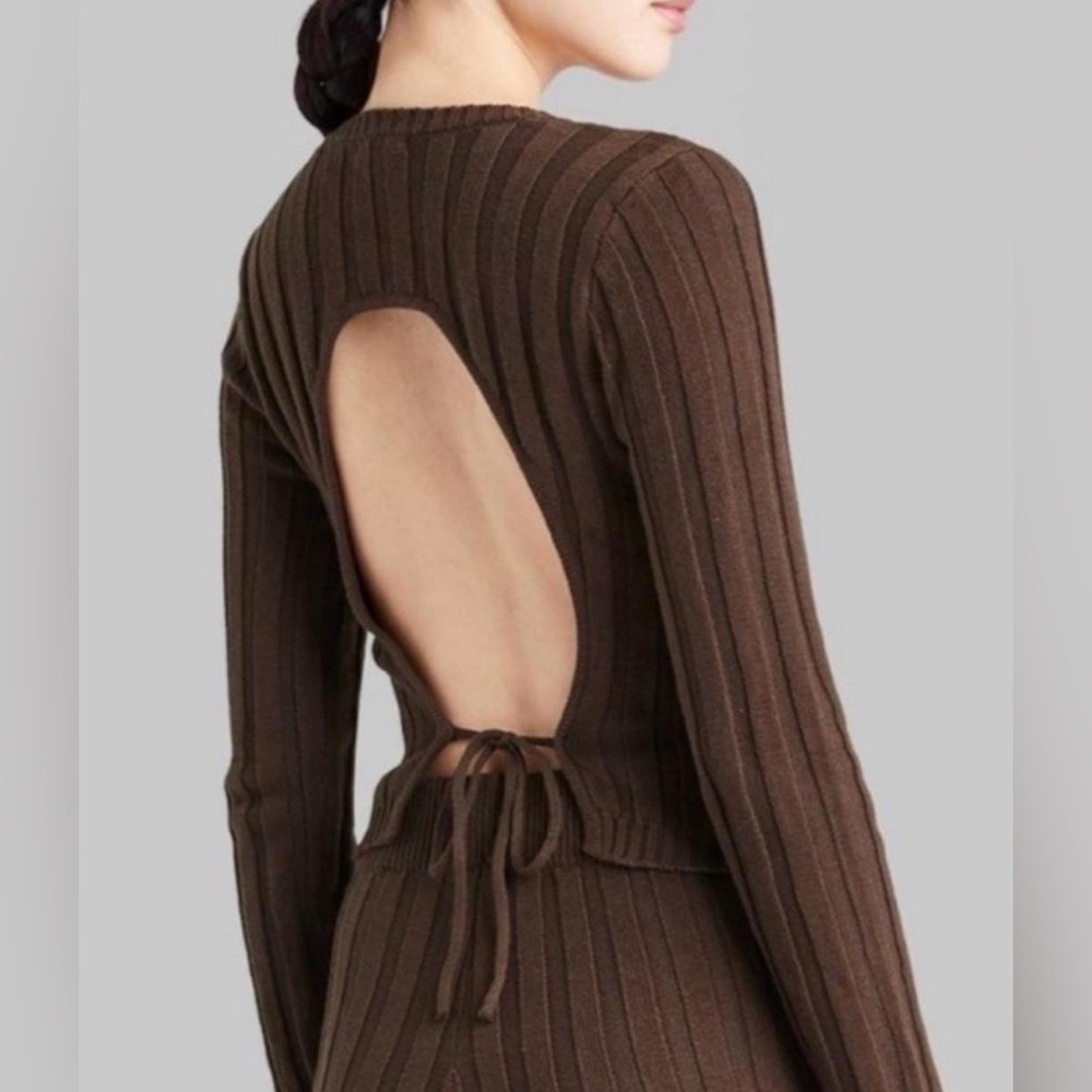 Wild Fable Brown Ribbed Knit Open Back Sweater Size. L EUC Long Sleeve